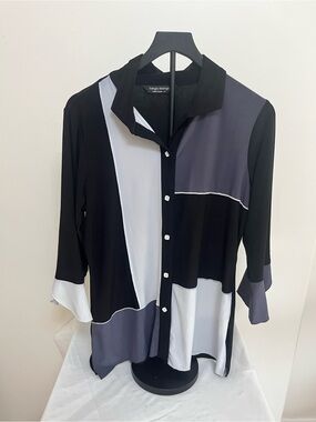 Tango Mango Colorblock Button-Down Shirt - Black, White & Gray